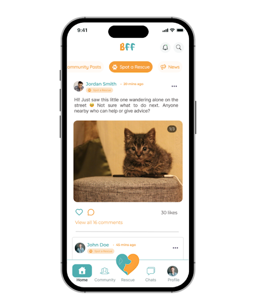 Rescue Organization App Screen - Animal Rescue and Rehoming Tools